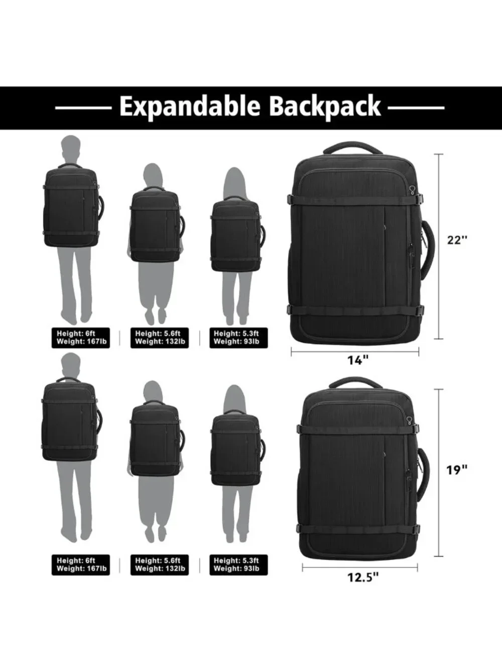 Expandable Travel Backpack - Water Resistant, Fits 17.3